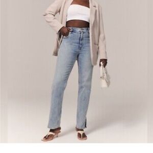 Abercrombie & Fitch The 90’s Straight Ultra High Rise Distressed Split Hem Jean